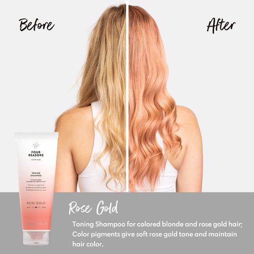 FOUR REASONS Hair Color Shampoo (8 Colors) - Sulfate Free Rose Gold Hair Toner - Color Depositing Shampoo for Color Treated Hair, Vegan, 8.45 Fl Oz (Rose Gold)
