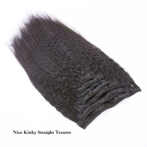 Anrosa Yaki Kinky Straight Clip ins Extensions Human Hair Thick Afro Kinky clip in Extension for African American Black Women Hair Thick Big Volume Natural Hair Color 1B Natural Black 120 Gram 20 Inch