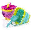 Sloosh 3 Packs Foldable Bucket - Collapsible Bucket with Sand Shovels and Mesh Backpack for Kids Toddlers Beach Toys, Easter Egg Hunt, Camping, Travelling and Fishing Water Pail (Pink/Purple/Green)