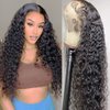 SWEETGIRL 24 Inch Water Wave 13x4 Lace Front Wigs Human Hair Pre Plucked HD Transparent lace Frontal Wigs Curly Lace Front Wigs for Black Women Human Hair Wet and Wavy Wig 180 Density Natural Color