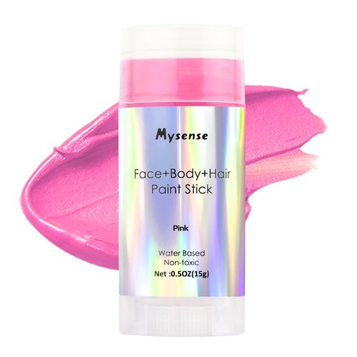 Mysense Hot Pink Face Body Hair Paint Stick,Easter Bunny Face Paint,Water Based Temporary Hair Color,Cream Body Painting for Adults and Children Halloween Cosplay SFX Makeup,0.5oz