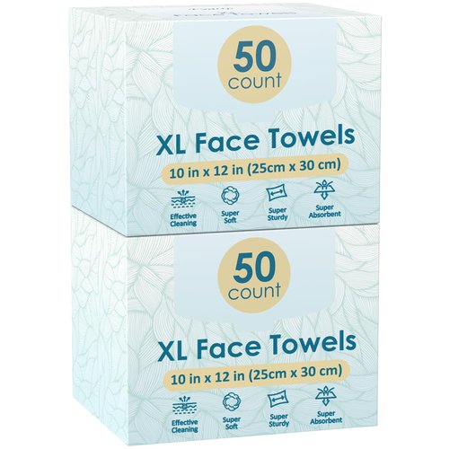 Fygrip 100 Count XL Disposable Face Towels 10” x 12”, Soft & Skin Friendly, 100% Viscose Fibre with 100% USDA Biobased Content, Face Towelettes Disposable, Ficial Tissue Face Wipes for Women Cleansing
