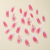 ANDGING French Tip Press on Nails Pink White Square Medium Fake Nails Glue on Nails with Ribbon Hearts Pearl Design False Nails with Glue Gel Women 24Pcs Acrylic Stick on Nail for Wedding AL88U9