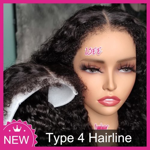 ISEE Water Wave Human Hair Wigs 180% Density Kinky Curly Type 4C Edges Hairline 13X4 Lace Front Wigs Transparent Lace Frontal Wigs Human Hair with Curly Baby Hair (16 Inch)