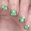 IMSOHOT St. Patrick's Day Press on Nails Square Short Fake Nails Green Shamrock Glitter Powder French False Nails Tip with Lucky Clover Design Full Cover Glossy Glue on Acrylic Nails of Women 24PCS