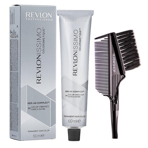 Sleekshop Comb + RevIon RevIonissimo COLORSMETIQUE Permanenet Hair Color Dye Haircolor, NEWEST VERSION for 2023-2024, (w/SLEEKSHOP 3-in-1 Brush/Comb) (4 / 4N - Medium Brown)