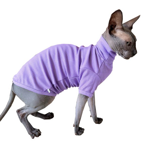 Sphynx Cats Shirt Cat Turtleneck Cotton Sweater Pullover Kitten T-Shirts with Sleeves Cat Pajamas Jumpsuit for Sphynx Cornish Rex, Devon Rex, Peterbald (Medium (Pack of 1), Purple)