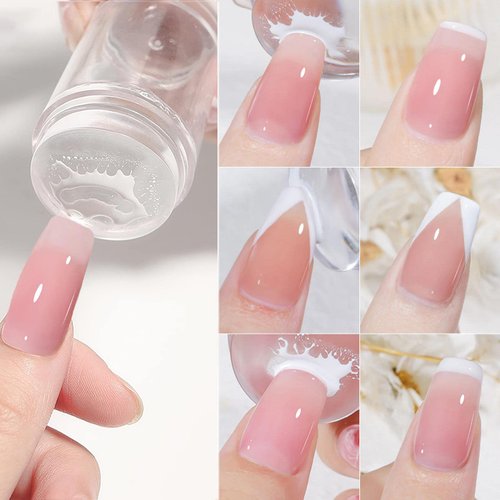 Nail Art Stamper Kit - 4Pcs Double Sided French Tip Nail Stamps with 4Pcs Nail Scrapers, 3Pcs Double-ended Nail Art Liner Brushes