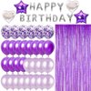 49pcs Purple Silver Birthday Decorations Party Supplies Set, Purple Balloons, Fringed Curtain and Silver 16inch Happy Brthday Banner for Birthday Party