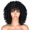 Daiaces Short Black Curly Afro Wigs with Bangs for Black Women, Black Afro Wigs Kinky Curly Full Wigs Synthetic Heat Resistant Wigs For African Women With Wig Cap (Black)