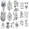 16 Sheets 3D Black Flower Temporary Tattoos for Women Body Arm Neck Waterproof Fake Tattoos Rose Sunflower Moon Tattoo Stickers for Adults Girl