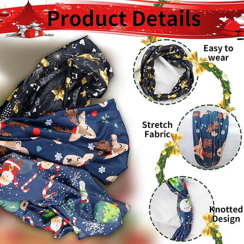 Doneace Christmas Twisted Headbands Snowflake Elk Elastic Turban Headband Stretch-Knotted Hair Wraps Hair Accessories For Christmas Party Women Girls 3Pcs