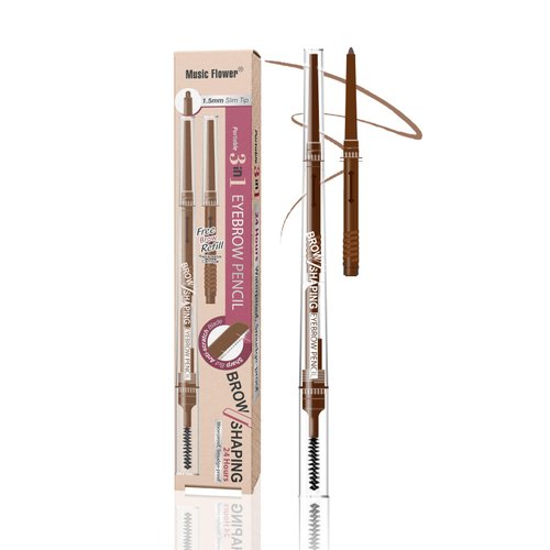 Music Flower Eyebrow Pencil,Portable 3 in 1 Eyebrow Shaping Enhancing Kit with Brow Trimmer & Brow Brush + Replaceable Brow Refills (Light Brown)