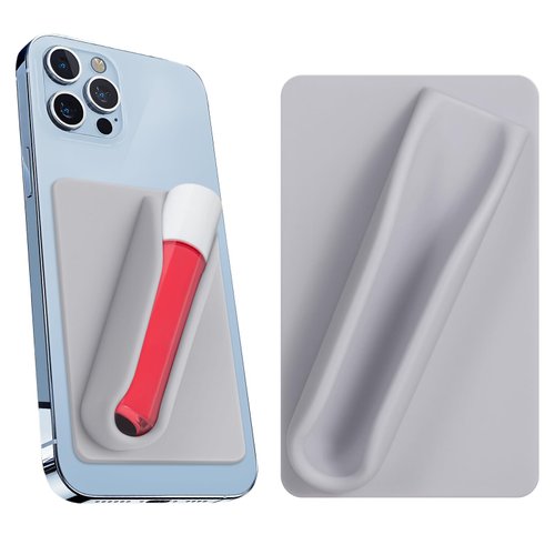 TOPGO Lip Gloss Holder Sleeve for Cell Phone, Silicone Lipstick Lip Case Suitable for Android/IPhone Smartphones, Back adhesive lipstick holder Compatible for Lip Glazes, Lip Oils, Lipsticks (Gray)