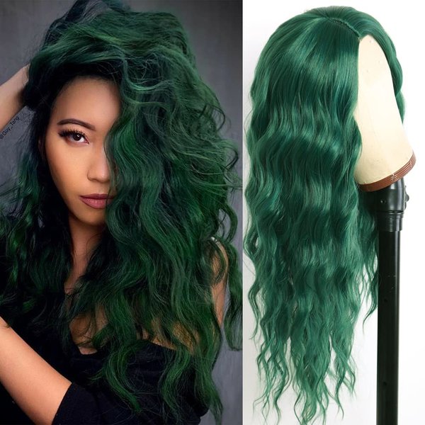 SISIFIRE Green Blue Wig Natural Curly Wig Synthetic Wig Heat Resistant Hair Replacement Wig for Women Wavy Wigs for Cosplay Daily Party