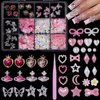 3D Multi Shapes Nails Charms Gems Set, Star Heart Planet Butterfly Nail Rhinetones Charms, Flowers Bows Hollow Star Moon Pearls Acrylic Nail Art Charms for Manicure DIY Crafts Jewel Accessories