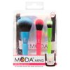 MODA Minis Totally Electirc Face 4pc Makeup Brush Kit – Travel-Size Vegan Brushes with Neon Handles for Face & Eyes