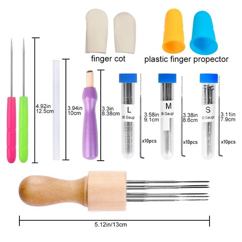 3 Sizes Felting Needles, 43 Pieces Felting Tools, Needle Felting Tools with Wood Handles, Awl, Instruction for Needle Felting DIY Felting Supplies