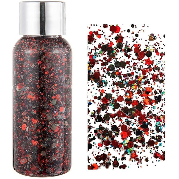 MAEPEOR Chunky Face Body Glitter Gel 19 Colors Mermaid Sequins Holographic Body Glitter Gel Long-Lasting Festival Makeup Glitter Paint for Face Body Hair Nails (30g, 008 Red)