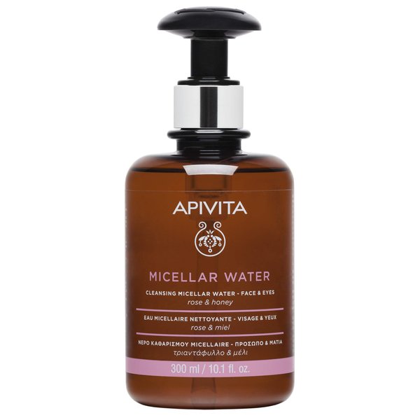 Apivita Micellar Water - Organic Cleanser & Makeup Remover that Soothes the Skin, Leaving it Clean and Comfortable - Gentle Rose Water for Face and Eyes, 10.1 Fl Oz