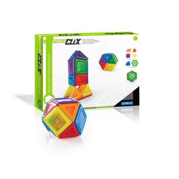 Guidecraft PowerClix Solids Magnetic Building Blocks Set, 24 Piece Magnetic Tiles, Stem Educational Construction Toy