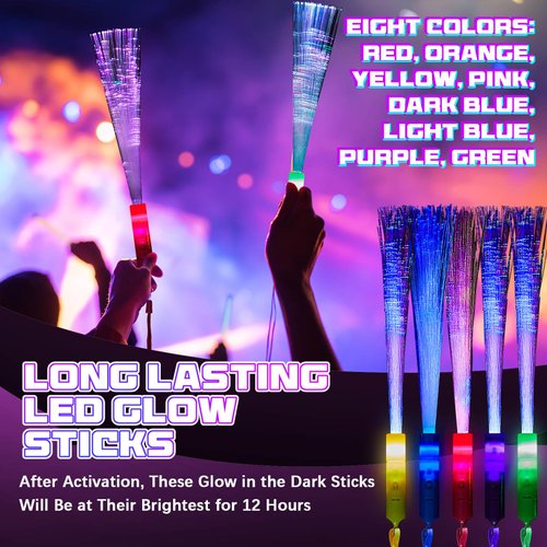 Kasyat 10 Pieces Fiber Optic Light Wand Stick Glow Flashing Wands Small Fiber Optic Wands LED Flashing Sticks LED Fiber Wands Colorful Flashing LED Wands for Christmas Party Favors(Vivid Color)