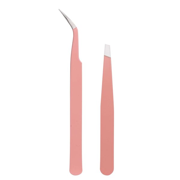 M J JoMay Lash Tweezers Kit Eyelash Applicator Lash Tweezers for Eyelashes Curvy Tweezers Lash Clip Lash Applicator Tool for Eyelash Extension for Girls Women Beginners Makeup Artists(Pink)