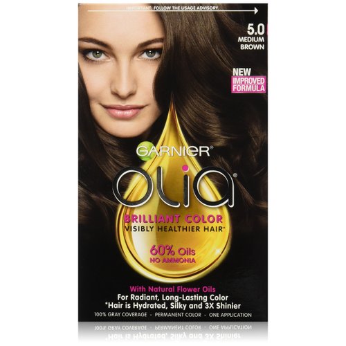 Garnier Olia Ammonia-Free Brilliant Color Oil-Rich Permanent Hair Color, 5.0 Medium Brown Hair Dye