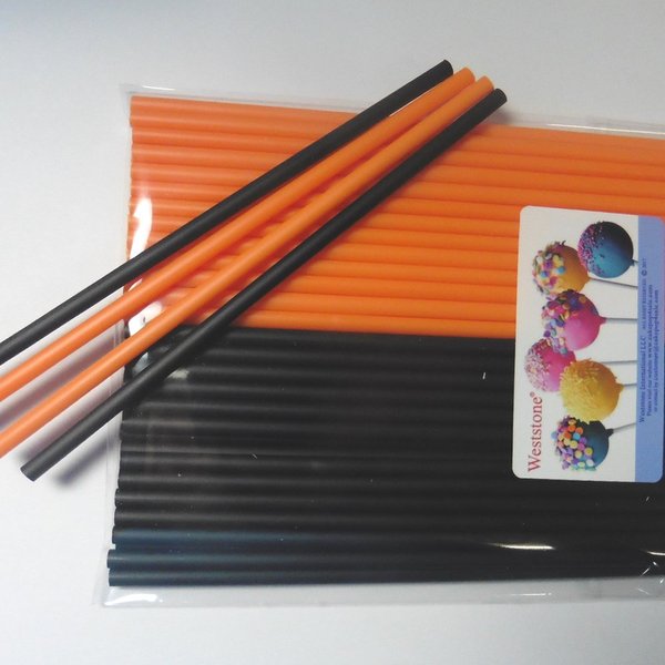 Sweet Creations 100 Count Orange and Black Cake-Pop Sticks, Multicolor