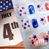 24Pcs Independence Day Press on Nails Short Star False Nails 4th of July Glue on Nails Five-pointed Star Designs Red White Blue Glossy Reusable Natural Fit Full Cover Stick on Nails for Women Manicure