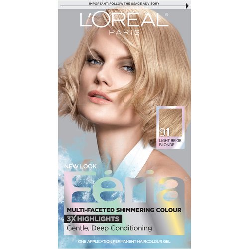 Loreal Feria Multi Faceted Shimmering Hair Color, 91 Light Beige Blonde- 1 Ea (Pack of 3)