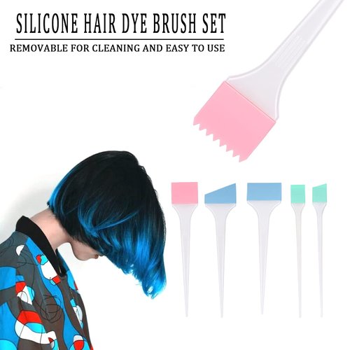 6Pcs Hair Coloring Brush for Hair Dye, Hair Color Brush Set, Mixing Bowl Kit Tint Comb for Hair Tint Dying Coloring Applicator, Silicone Hair Coloring Dyeing Hairdressing Tool for Hair Salon