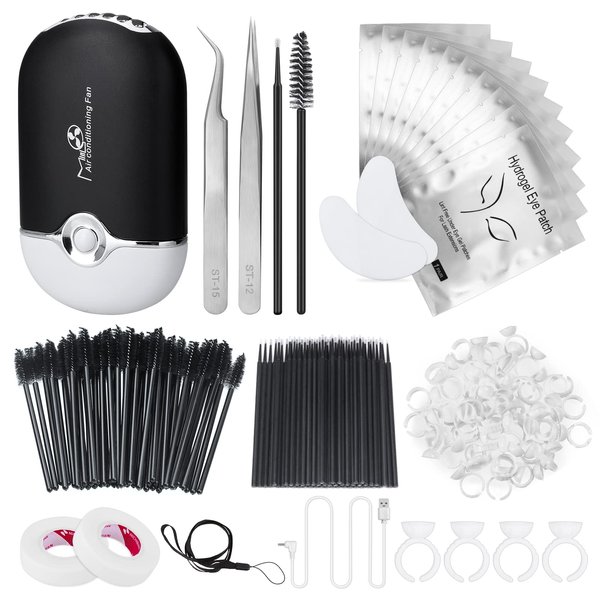 215 Pcs Eyelash Extension Supplies Kit, Modacraft Lash Kit For Eyelash Extensions Beginners USB Air Blower 2 Lash Tweezer 100 Mascara Brush 50 Micro Applicator 50 Ring Cup Holder 2 Tape 10 Eye Gel Pad