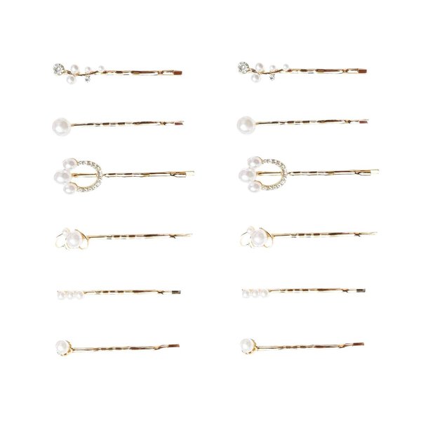 Doromy 12Pcs Pearl Hair Clips Bridal Golden Metal Hair Clip Clear Rhinestone Bobby Pin Elegant Pearl Bobby Pins Artificial Pearl Hair Pins for Women Girls Hair Accessories Gifts