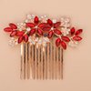 Teyglen Women Dainty Silver Gold Green Rhinestones Bride Wedding Hair Comb Luxurious Hair Accessories Shiny Red Blue Rhinestones Bridal Side Hair Combs for Women Bride Girls (Gold Red)