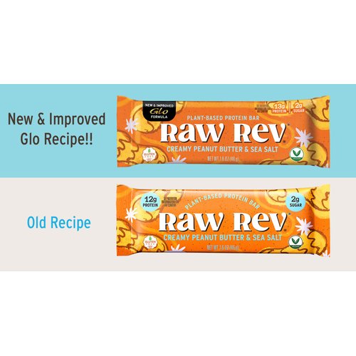 Creamy Peanut Butter & Sea Salt "New & Improved Glo" Vegan Protein Bars, 13g Protein with Only 2g of Sugar, Pack of 12