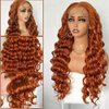 UREMY 13x6 Lace Frontal Reddish Wig 30 Inch Bouncy Curly Synthetic Hair Preplucked with Baby Hair Transparent Swiss Lace Heat Friendly Cooper Ginger Free Part Lace Front Wigs for Women