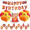 44PCS Fire Truck Birthday Decorations,Firetruck Theme Birthday Party Supplies Include Fireman Happy Birthday Banner Balloon Firetruck Cake&Cupcake Toppers,Firefighter Party Decorations Favors Supplies