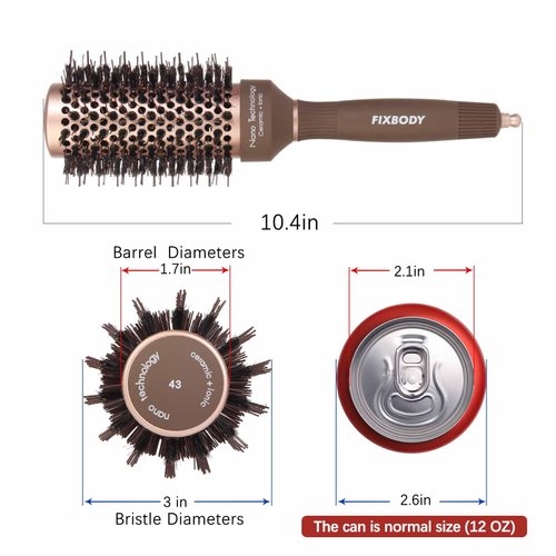 FIXBODY Round Hair Brush with Boar Bristles, Nano Thermal Ceramic, Ionic Tech, Roller Hairbrush for Blow Drying, Curling, Straightening (3 inch, Barrel 1.7 inch)