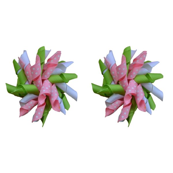 Korker Hair Bow Set for Girls (2) 2.5 Inch Hair Bows by Funny Girl Designs (Pastel Green and Light Pink)