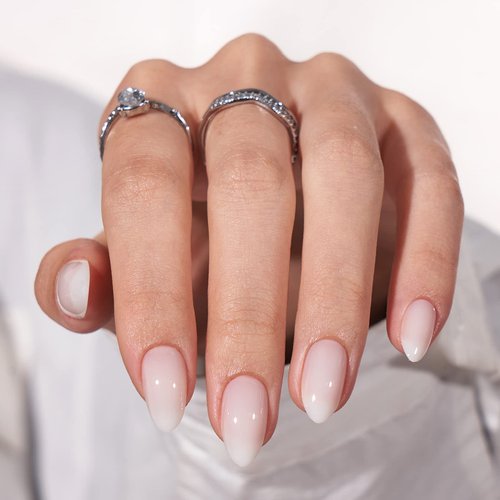 White Press On Nails Short - BTArtbox Supremely Fit & Natural Soft Gel Press on Nails Almond, White Glue on Nails with Nail Glue, Reusable Stick on Nails in 16 Sizes - 32 Fake Nails Kit, Cream Puff