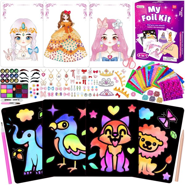 Foil Art Kit for Girls - Foil Art Princesses DIY Coloring Paper Toy, No Mess Art Craft Activity for Kids, Creative Travel Toys, Christmas Birthday Gifts for Ages 3 4 5 6-8 Year Old Girls Toys
