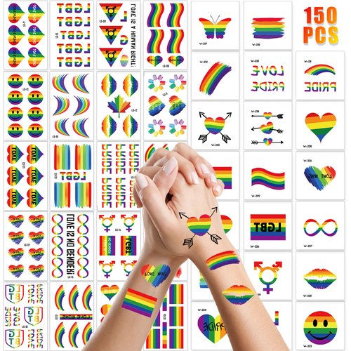 150 Pcs Pride Tattoos,Rainbow Temporary Tattoos for Women Men Adults,Gay Pride Stickers Accessories for Pride Equality Parades and Celebrations