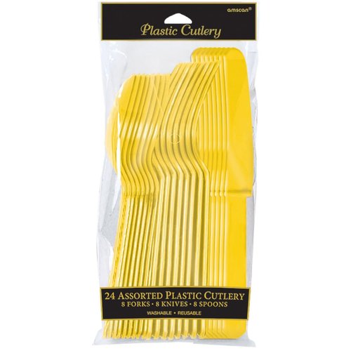 Assorted Sunhine Yellow Plastic Cutlery (Pack of 24) - Elegant, Durable & Disposable Party Supplies for Every Occasion