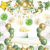 Anwyll Birthday Party Decorations,Sage Green Happy Birthday Decorations Set,Neutral Birthday Decorations,Happy Birthday Banner,Green and Gold Balloons,Tablecloth for Girls Boys Women Men Party Supply