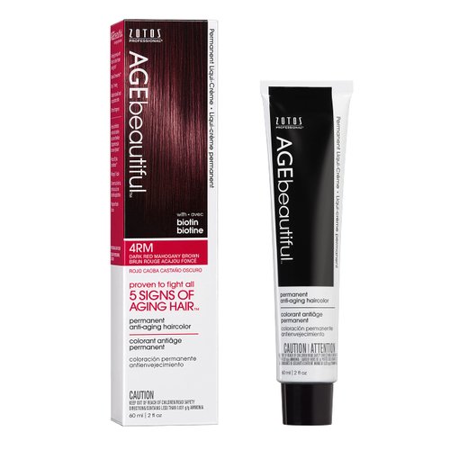 AGE beautiful Permanent Hair Color Dye Liqui Creme | 100% Gray Coverage | Anti-Aging Haircolor | Biotin for Thicker, Fuller Hair | Professional Salon Coloring | 4RM Dark Red Mahogany Brown