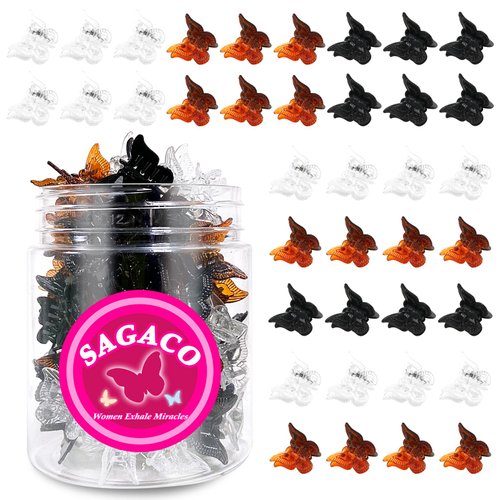 Butterfly Hair Clips, Basic Color Mini Hair Claw Clips for Women Girls Fine Thin Hair, 90s Y2K Hair Accessories, Strong Grip Butterfly Hairclips, 51 Pieces with Box (Black, Clear, Brown)