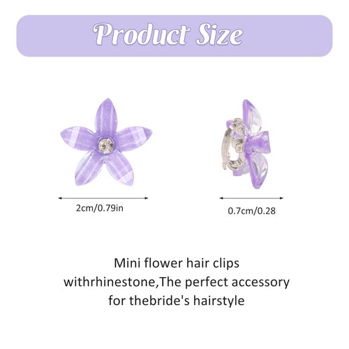 10 Pcs Mini Flower Hair Clips with Rhinestone, Cute Flower Hair Pins, Small Hair Clips for Fine Hair, Wedding Bridal Hair Accessories Barrettes Decorative for Women Girls(Purple)