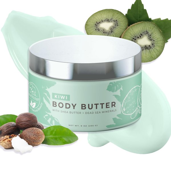 Natural Elephant Body Butter - with Shea Butter, Dead Sea Minerals, Vitamin E- All-Day Hydrating Lotion, Luxurious Moisturizer, Cruelty-Free, Paraben-Free, 9 oz (Kiwi)