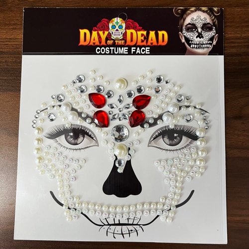 PADOUN Halloween Face Gems Stickers, 4-Pack Day of the Died Skull Face Jewels Stickers, Temporary Rhinestone Face Gems Tattoo Stickers for Festival Halloween Rave Carnival Party